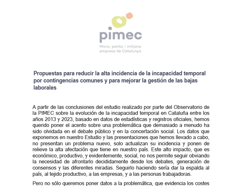 Propuestas para reducir la alta incidencia de la incapacidad temporal por contingencias comunes y para mejorar la gestión de las bajas laborales